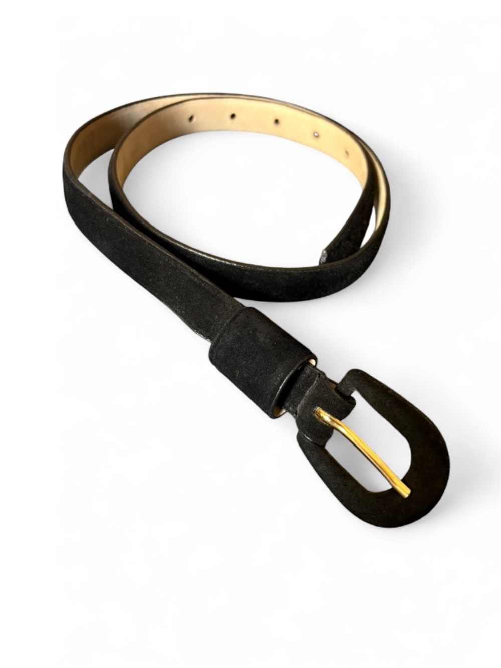 Vintage The Ritz Accessory Collection Skinny Suede Belt with Gold-Tone Buckle
